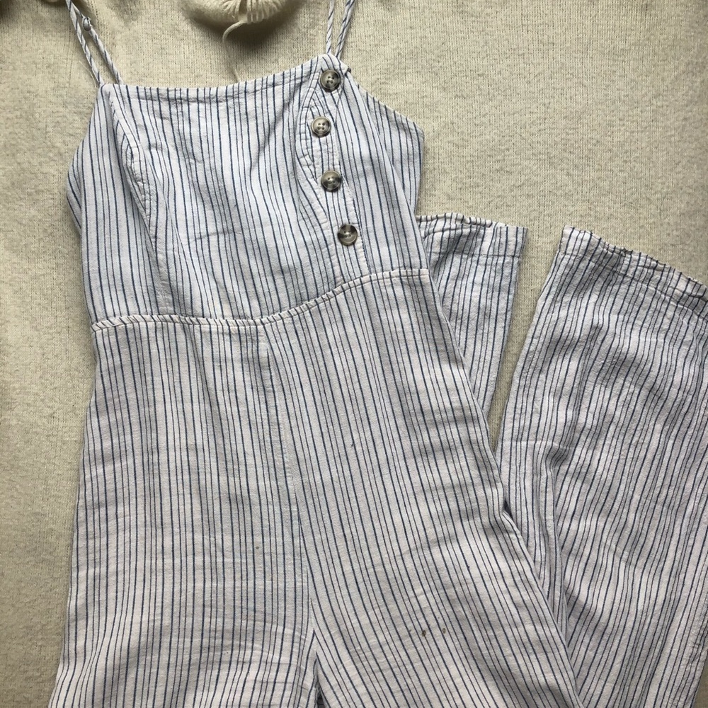 Urban outfitters white striped jumpsuit